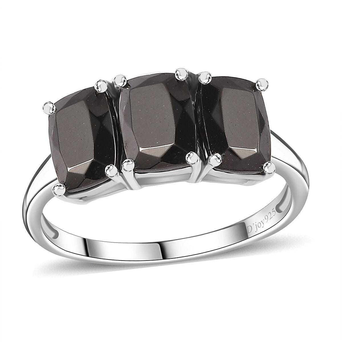 D'Joy Elite Shungite 2.40 ctw 3 Stone Ring (Size 6.0) and Solitaire Stud Earrings in Platinum Over Sterling Silver image number 3