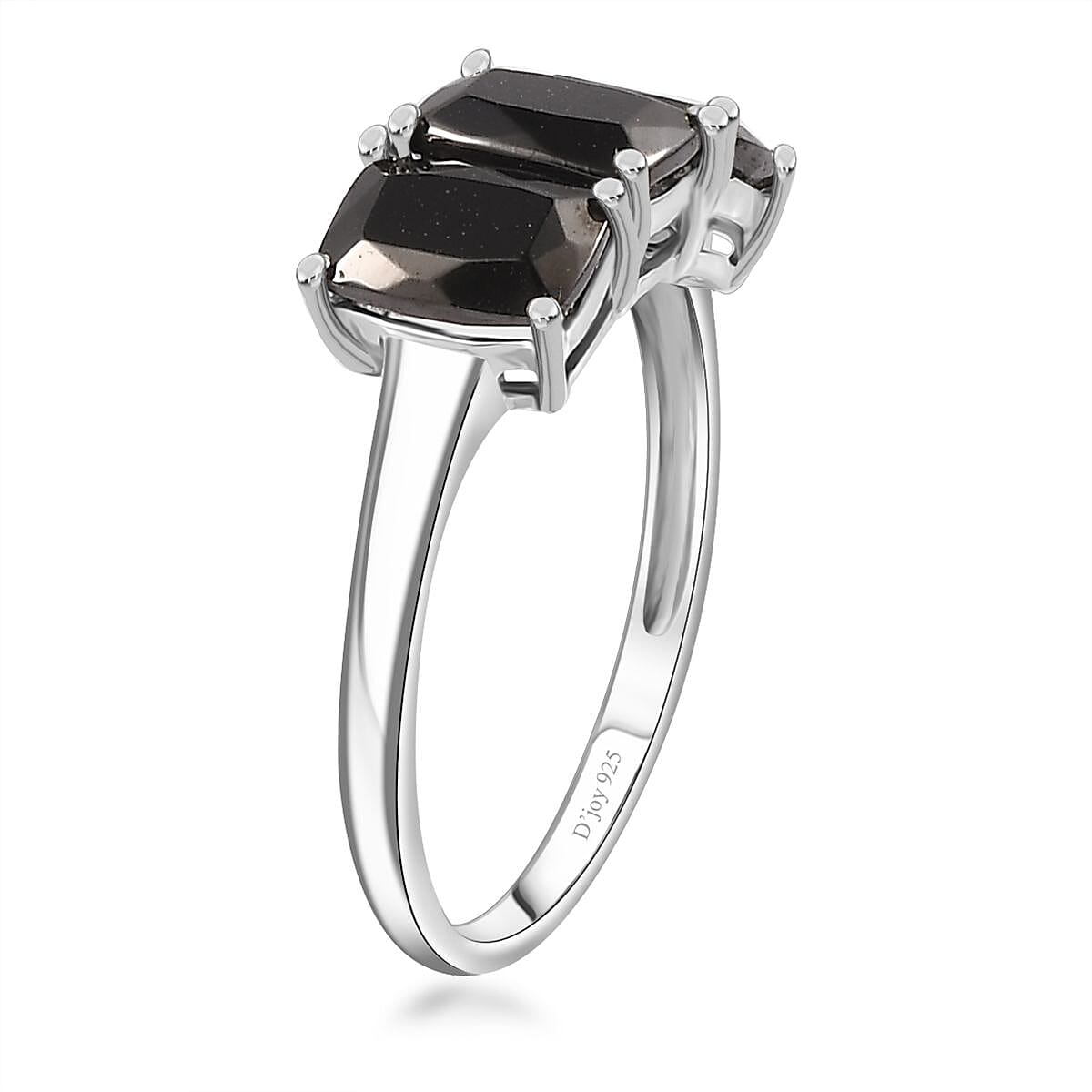 D'Joy Elite Shungite 2.40 ctw 3 Stone Ring (Size 6.0) and Solitaire Stud Earrings in Platinum Over Sterling Silver image number 4