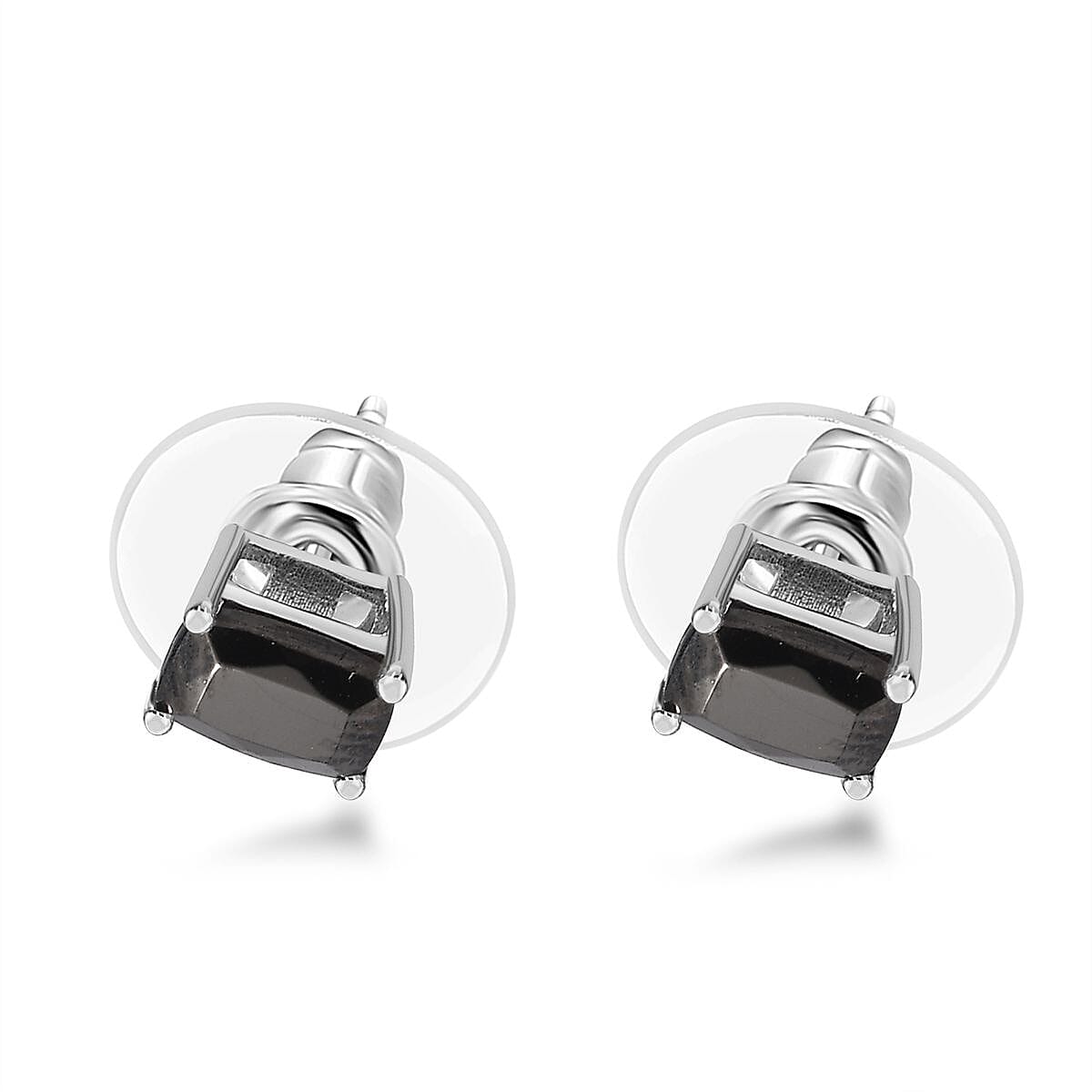 D'Joy Elite Shungite 2.40 ctw 3 Stone Ring (Size 6.0) and Solitaire Stud Earrings in Platinum Over Sterling Silver image number 7