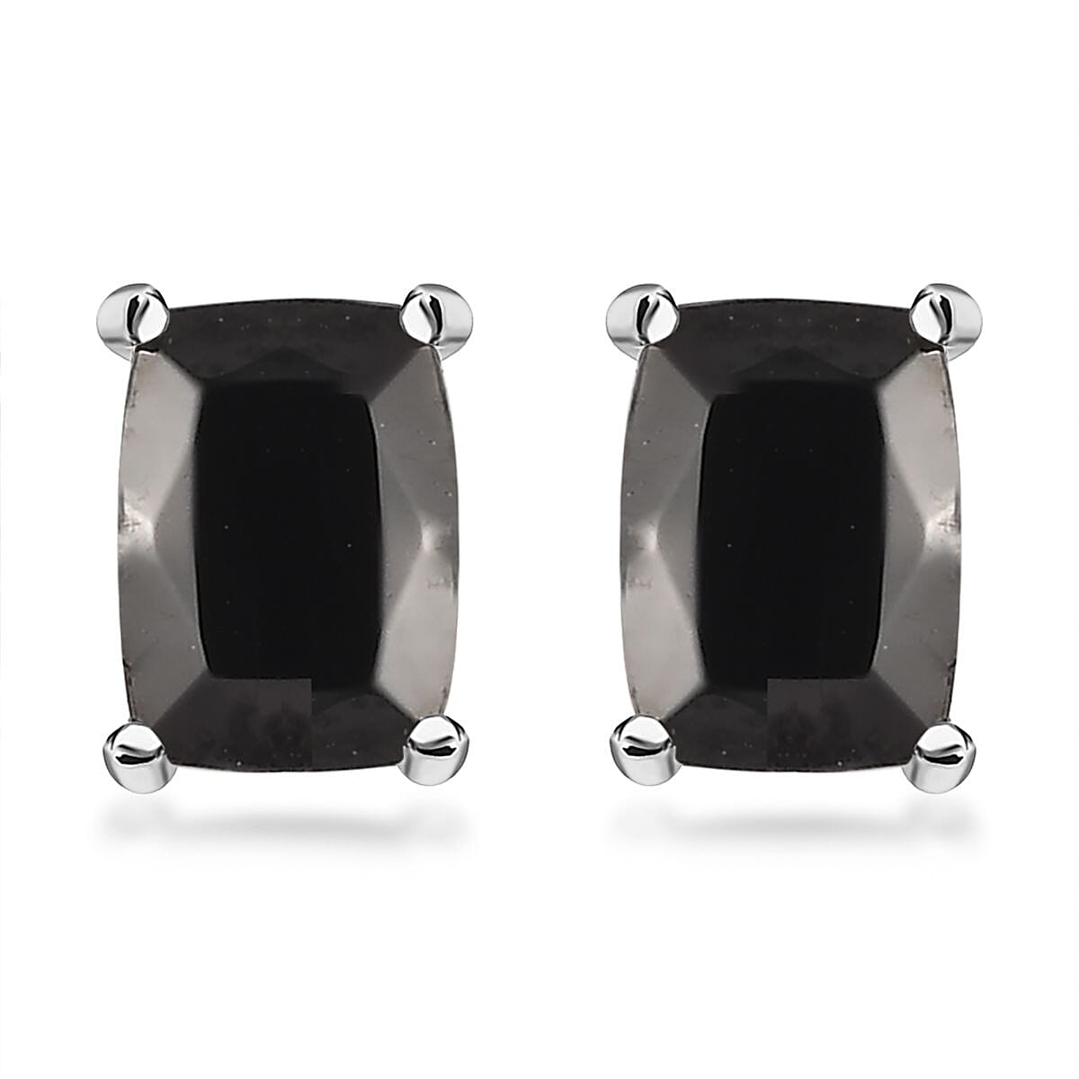 D'Joy Elite Shungite 2.40 ctw 3 Stone Ring (Size 7.0) and Solitaire Stud Earrings in Platinum Over Sterling Silver image number 6