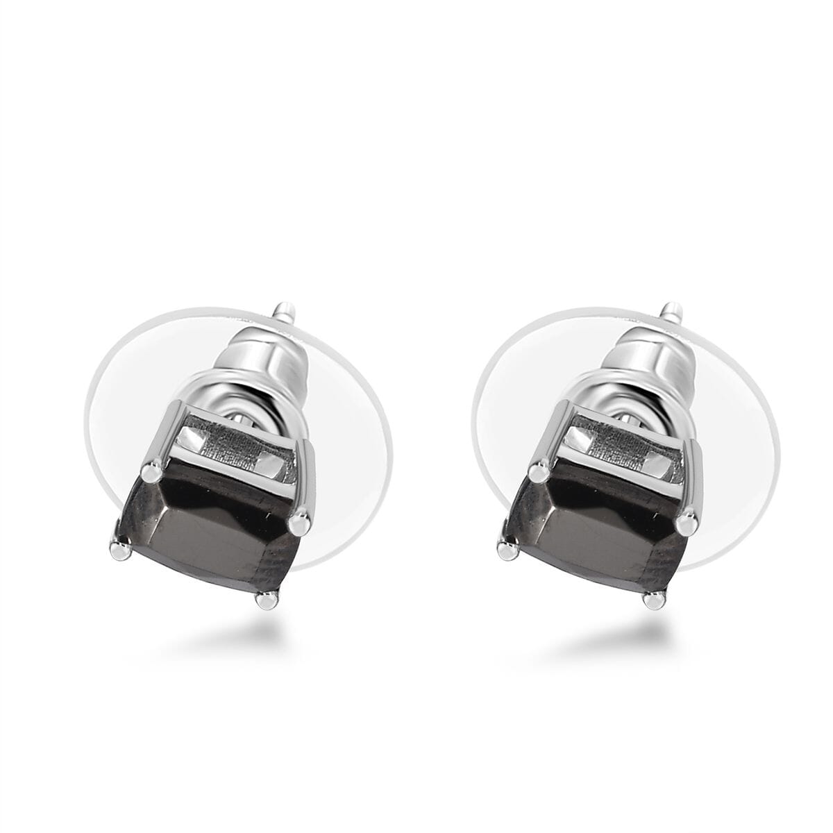 Elite Shungite 3 Stone Ring (Size 10.0) and Solitaire Stud Earrings in Platinum Over Sterling Silver 2.15 ctw image number 7