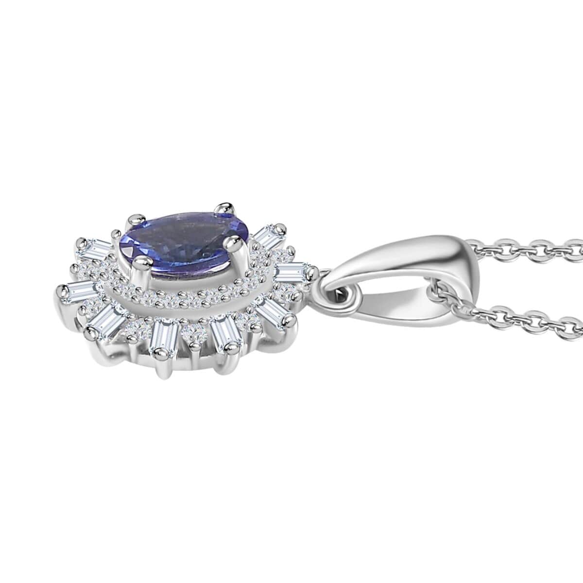 AAA Tanzanite and White Zircon Starburst Pendant Necklace 20 Inches in Platinum Over Sterling Silver 1.00 ctw image number 3