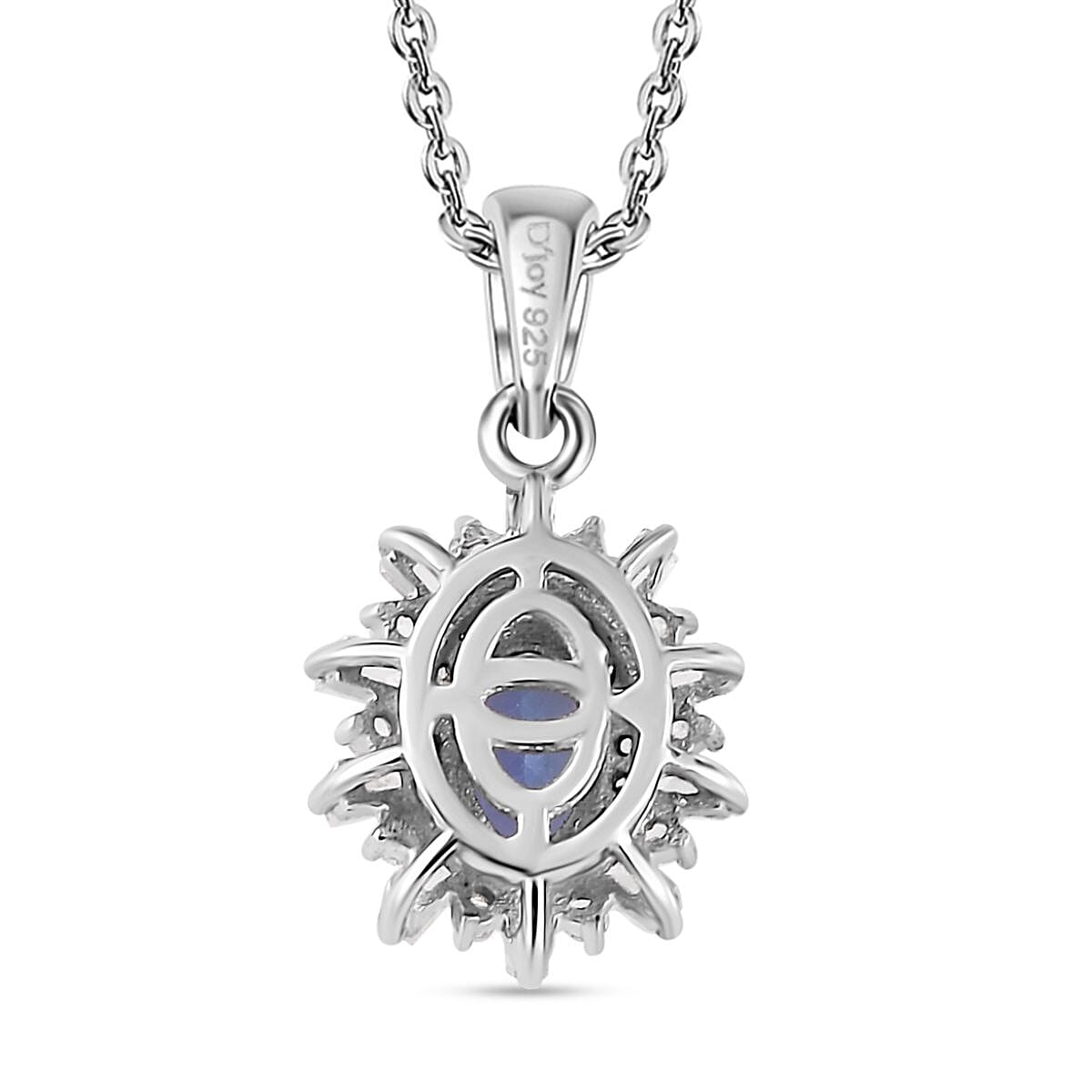 AAA Tanzanite and White Zircon Starburst Pendant Necklace 20 Inches in Platinum Over Sterling Silver 1.00 ctw