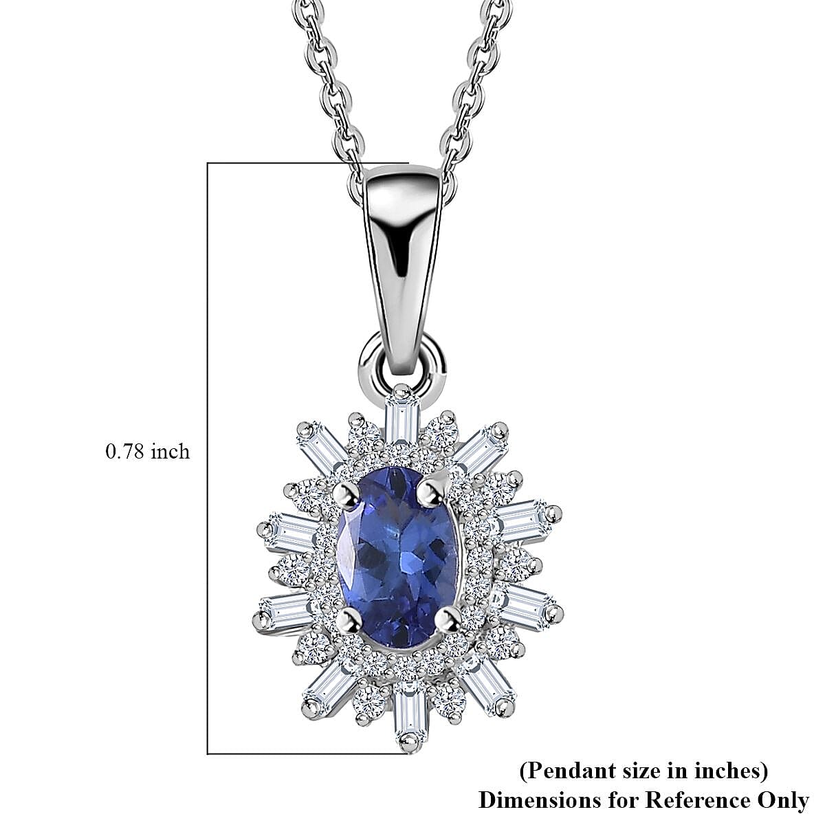 AAA Tanzanite and White Zircon Starburst Pendant Necklace 20 Inches in Platinum Over Sterling Silver 1.00 ctw