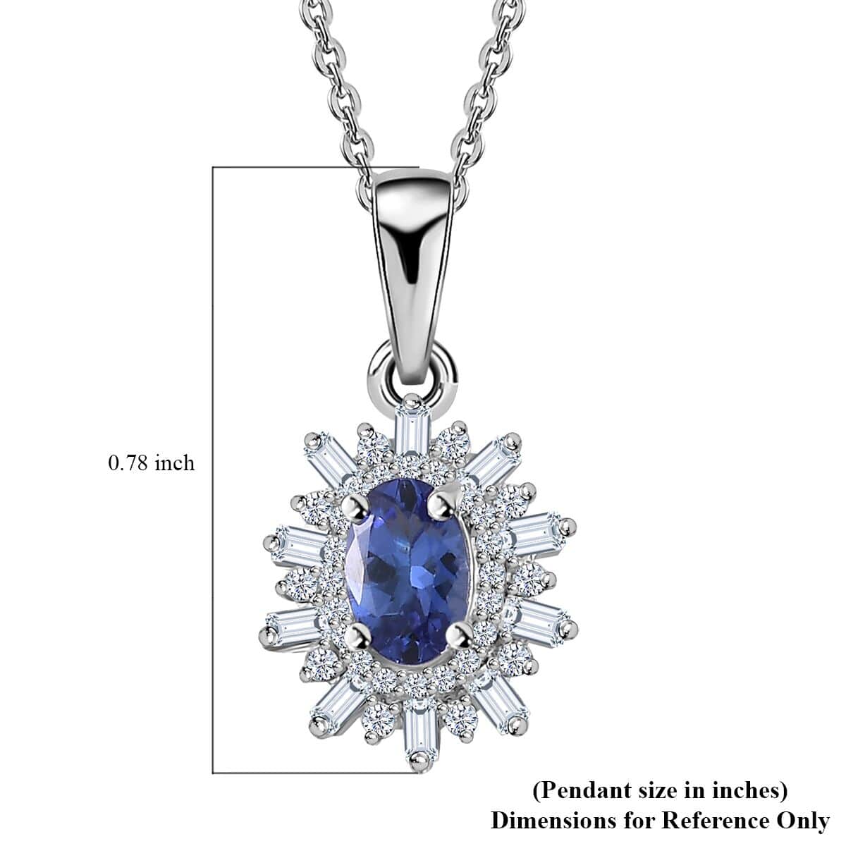 AAA Tanzanite and White Zircon Starburst Pendant Necklace 20 Inches in Platinum Over Sterling Silver 1.00 ctw image number 6