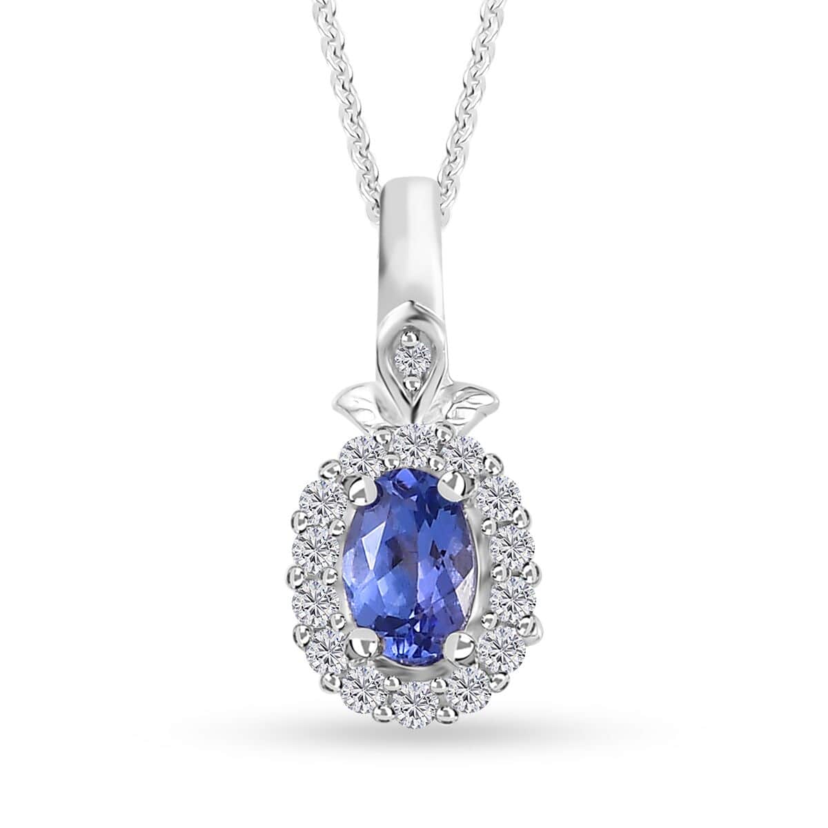 AAA Tanzanite and White Zircon Halo Pendant Necklace 20 Inches in Platinum Over Sterling Silver 0.75 ctw image number 0