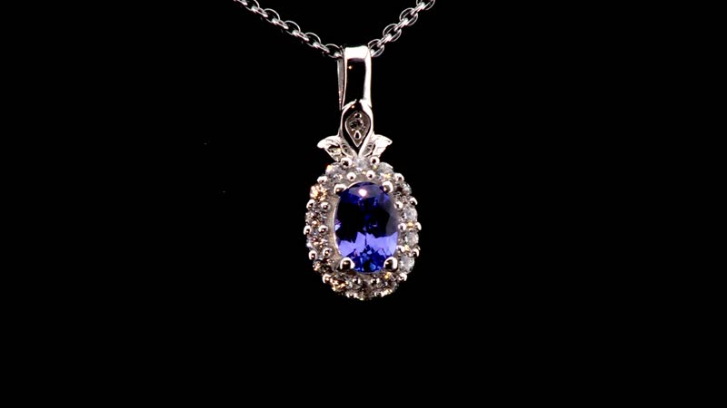 AAA Tanzanite and White Zircon Halo Pendant Necklace 20 Inches in Platinum Over Sterling Silver 0.75 ctw