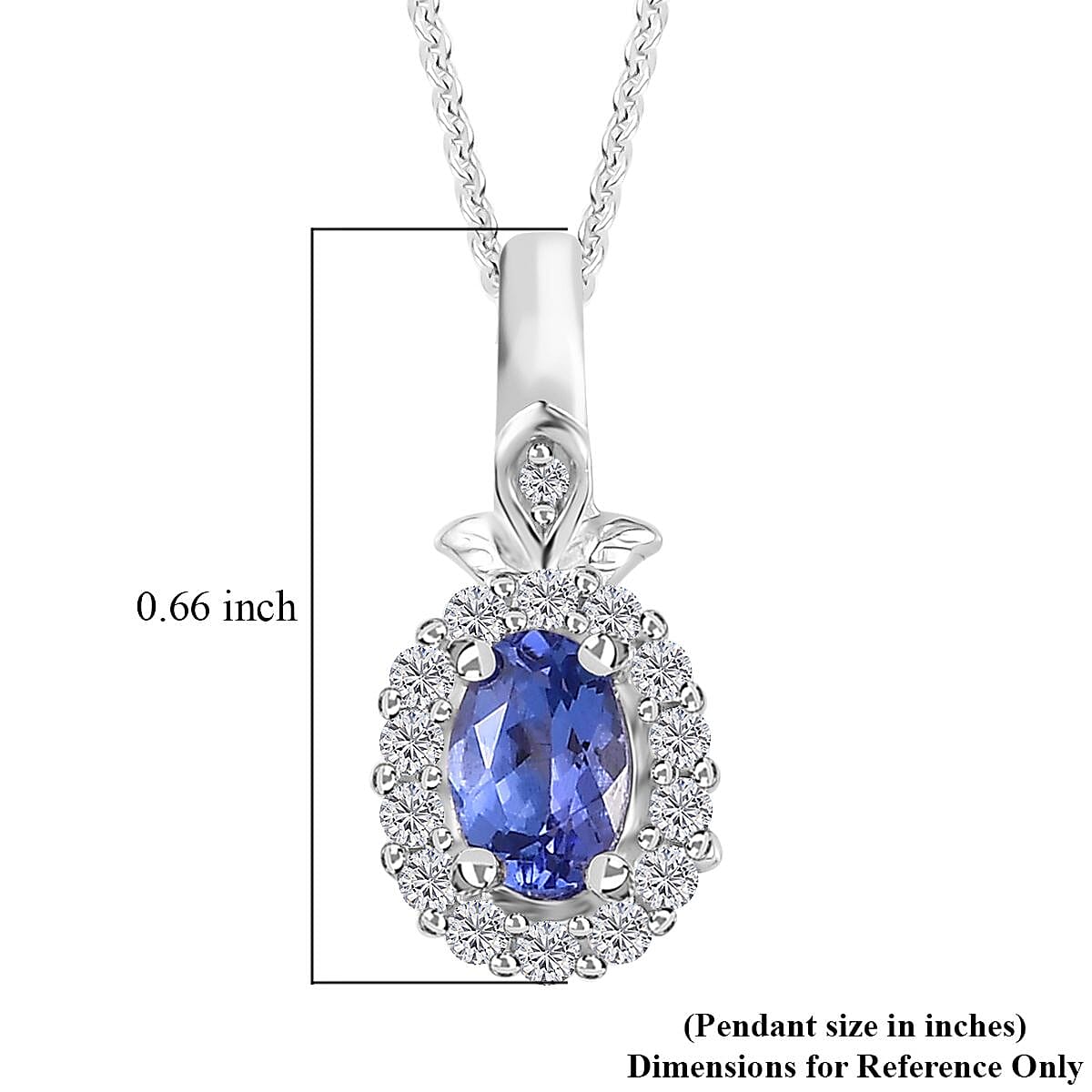 AAA Tanzanite and White Zircon Halo Pendant Necklace 20 Inches in Platinum Over Sterling Silver 0.75 ctw