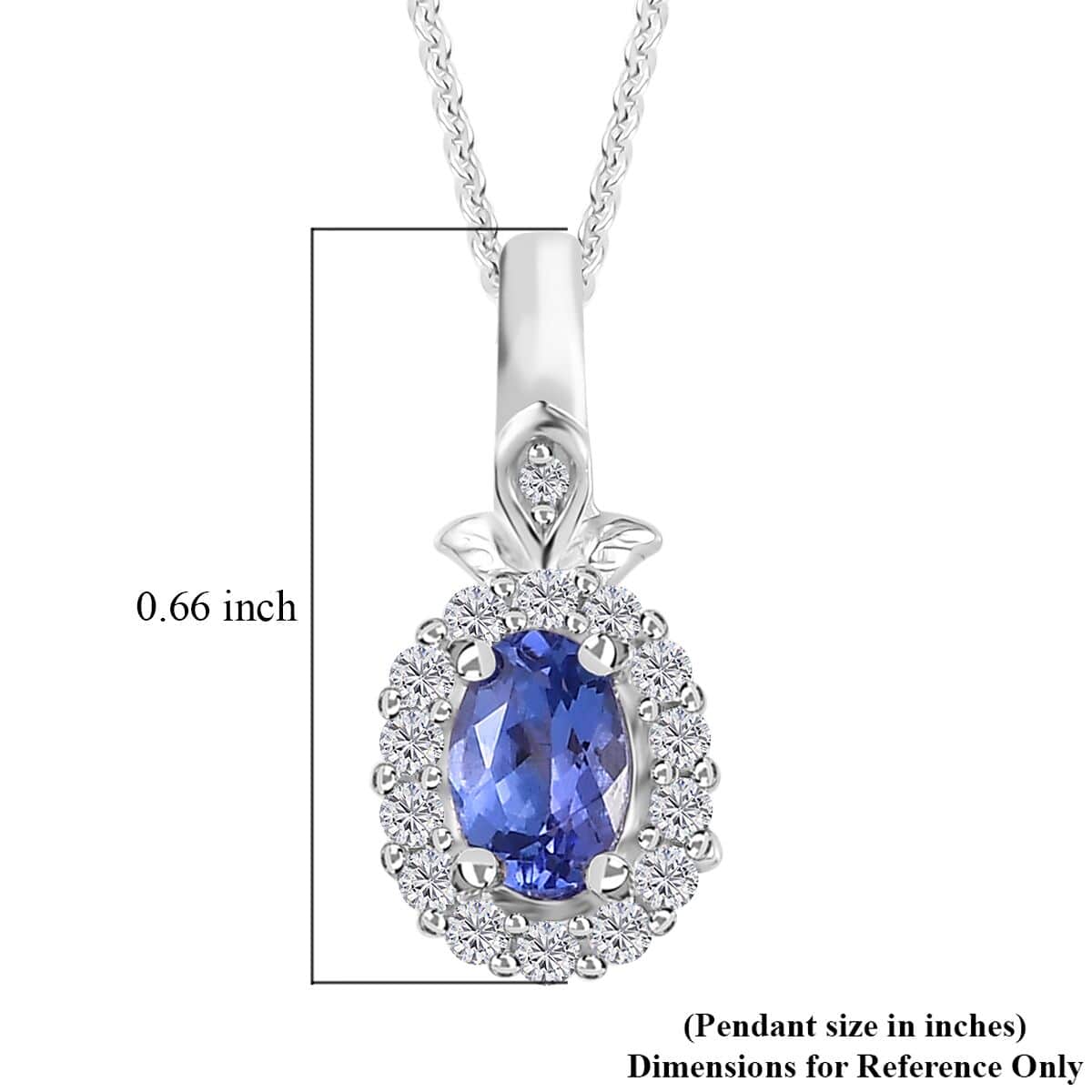 AAA Tanzanite and White Zircon Halo Pendant Necklace 20 Inches in Platinum Over Sterling Silver 0.75 ctw image number 6