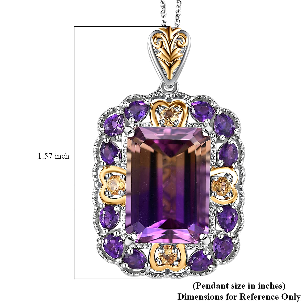 AAA Anahi Ametrine and Multi Gemstone Halo Pendant Necklace 20 Inches in Vermeil YG and Platinum Over Sterling Silver 18.40 ctw