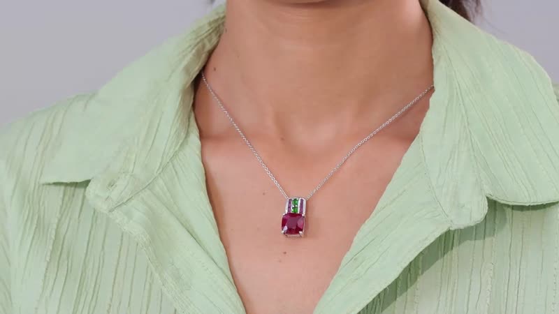 Niassa Ruby (FF) and Chrome Diopside Pendant Necklace 20 Inches in Platinum Over Sterling Silver 11.25 ctw