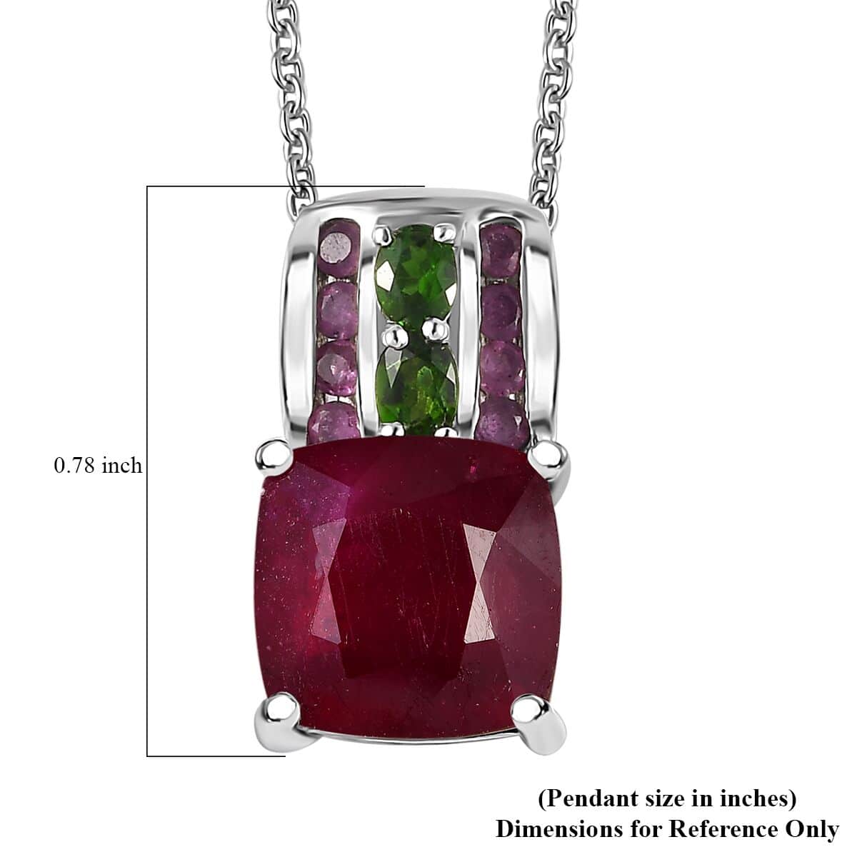 Niassa Ruby (FF) and Chrome Diopside Pendant Necklace 20 Inches in Platinum Over Sterling Silver 11.25 ctw image number 6