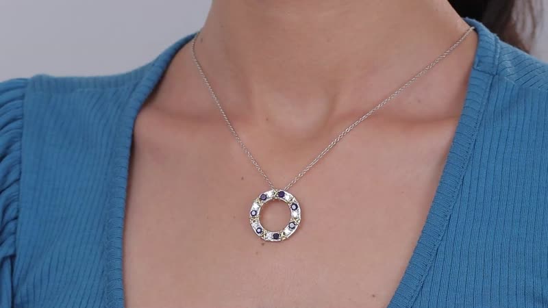 Masoala Sapphire (FF) and Moissanite XOXO Pendant Necklace 20 Inches in Vermeil YG and Platinum Over Sterling Silver 2.10 ctw