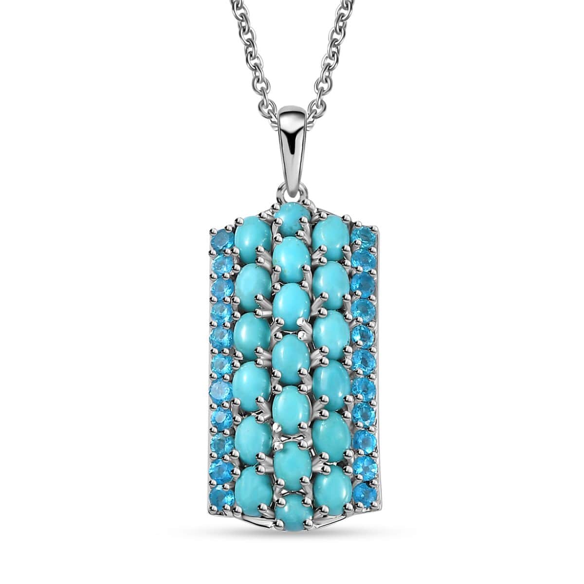 Premium Sleeping Beauty Turquoise and Malgache Neon Apatite Pendant Necklace 20 Inches in Platinum Over Sterling Silver 3.90 ctw image number 0