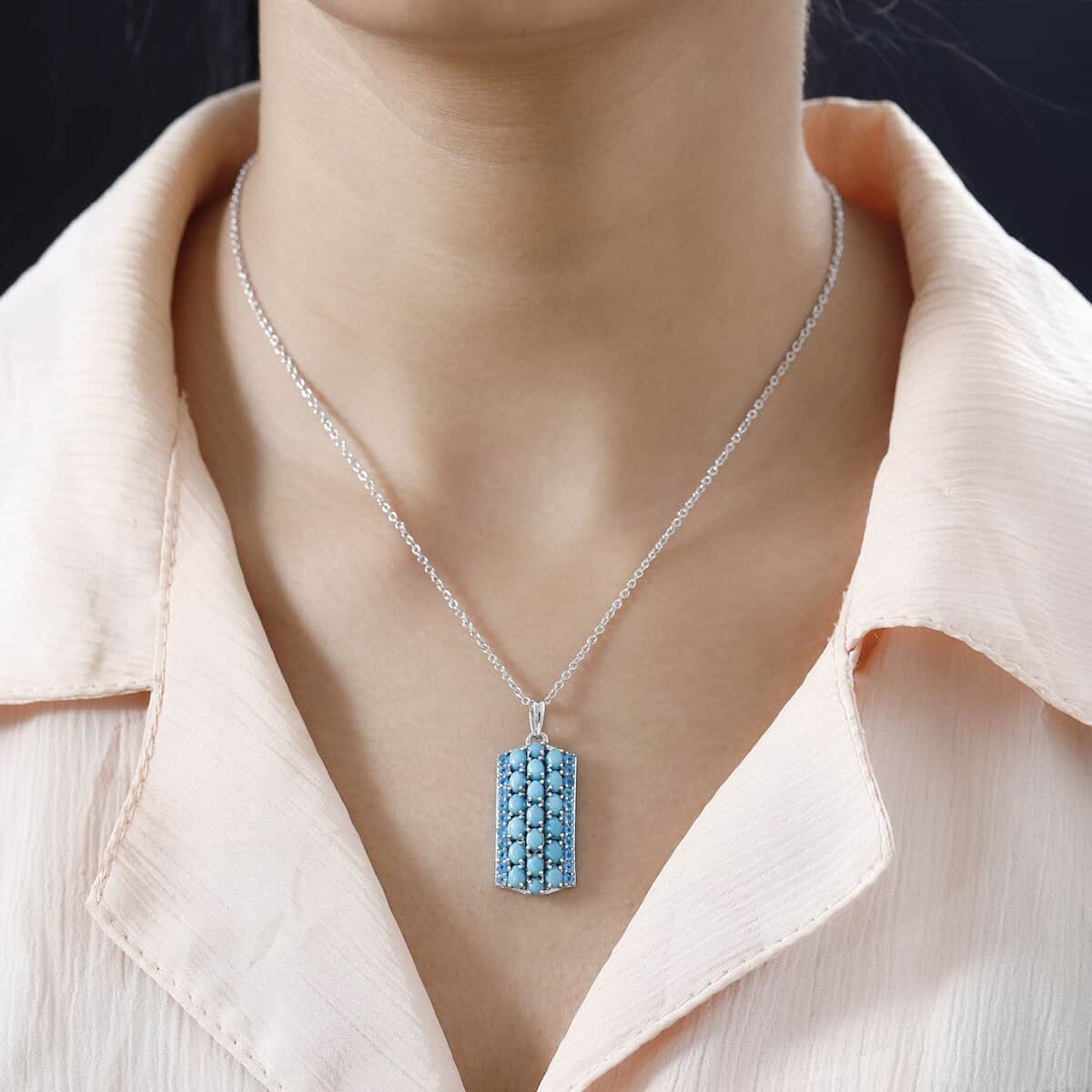 Premium Sleeping Beauty Turquoise and Malgache Neon Apatite Pendant Necklace 20 Inches in Platinum Over Sterling Silver 3.90 ctw image number 2