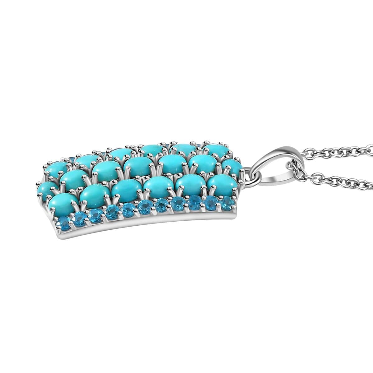 Premium Sleeping Beauty Turquoise and Malgache Neon Apatite Pendant Necklace 20 Inches in Platinum Over Sterling Silver 3.90 ctw image number 3