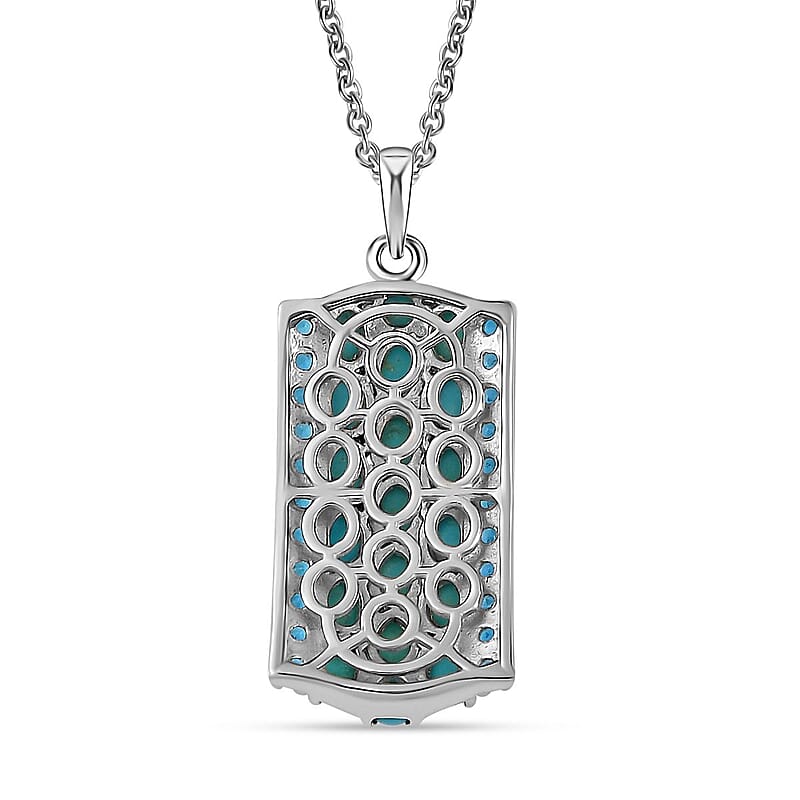 Premium Sleeping Beauty Turquoise and Malgache Neon Apatite Pendant Necklace 20 Inches in Platinum Over Sterling Silver 3.90 ctw