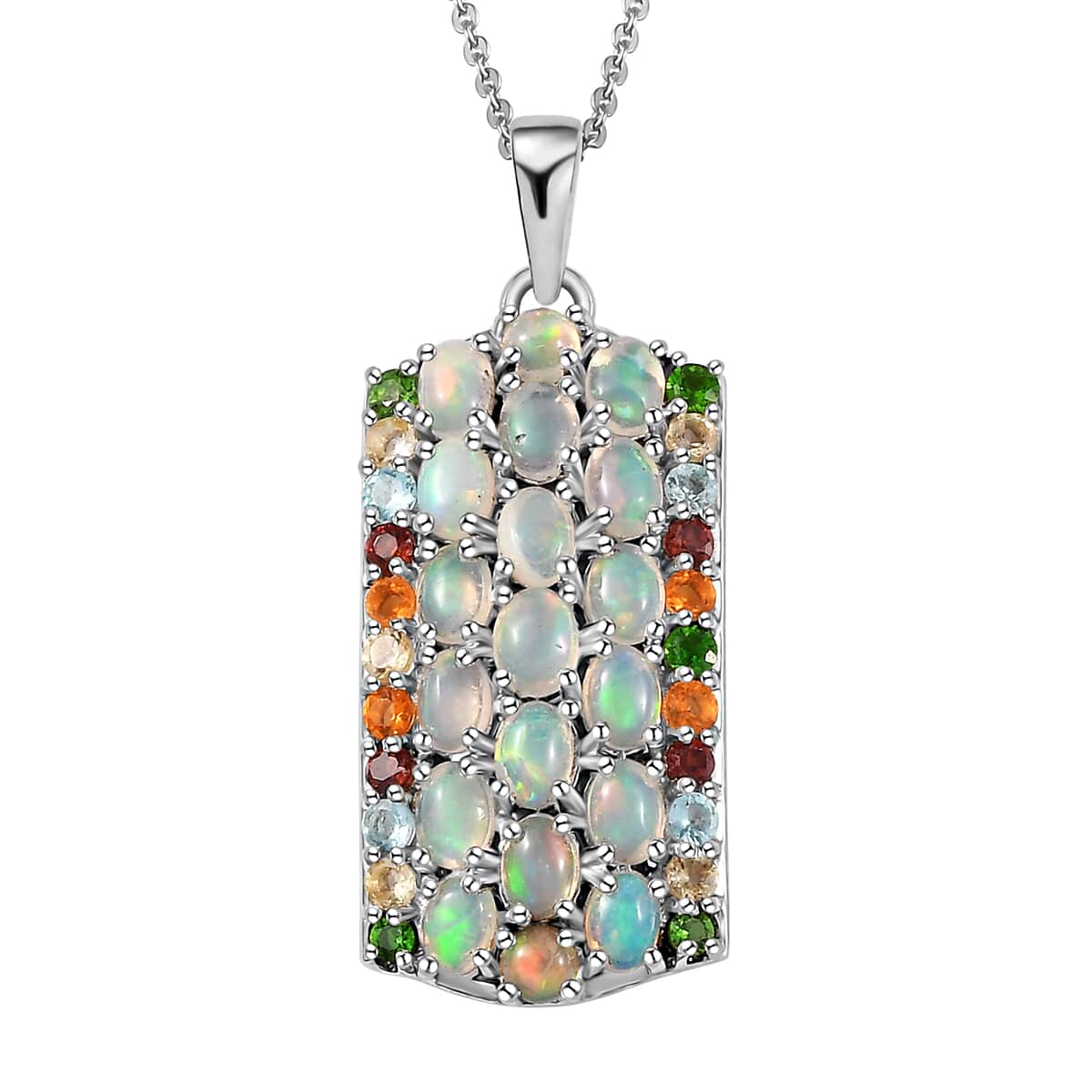 Premium Ethiopian Welo Opal and Multi Gemstone Pendant Necklace 20 Inches in Platinum Over Sterling Silver 2.90 ctw image number 0