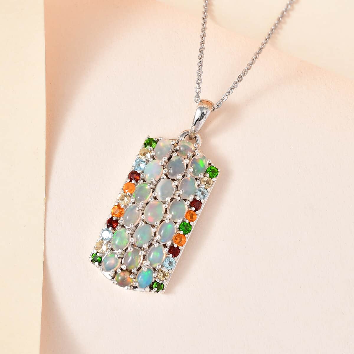 Premium Ethiopian Welo Opal and Multi Gemstone Pendant Necklace 20 Inches in Platinum Over Sterling Silver 2.90 ctw image number 1