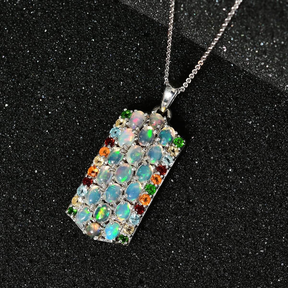 Premium Ethiopian Welo Opal and Multi Gemstone Pendant Necklace 20 Inches in Platinum Over Sterling Silver 2.90 ctw image number 2