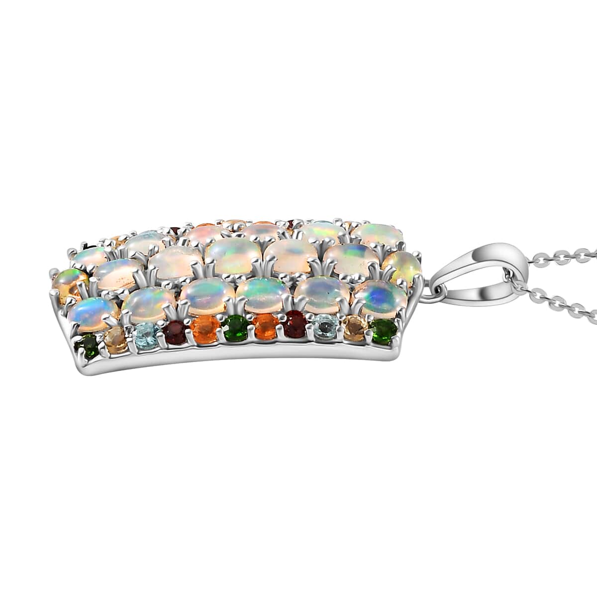 Premium Ethiopian Welo Opal and Multi Gemstone Pendant Necklace 20 Inches in Platinum Over Sterling Silver 2.90 ctw image number 4