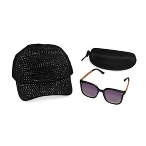 Black UV400 Polarized Sunglasses and Rhinestone Sparkle Cap