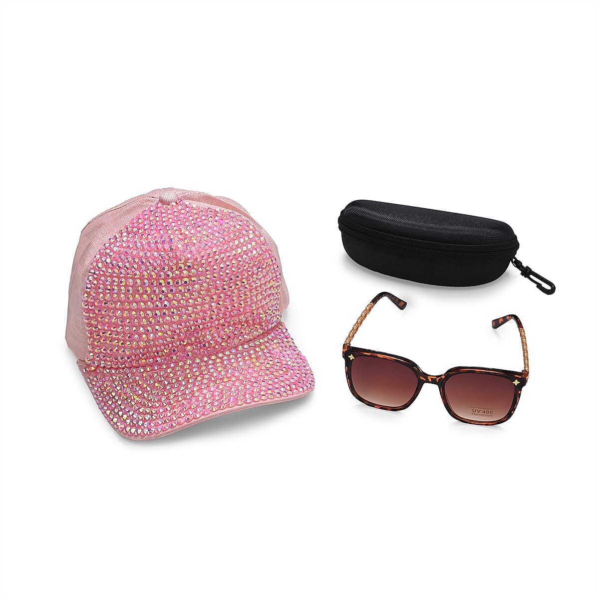 Brown Leopard UV400 Polarized Sunglasses and Rhinestone Sparkle Cap image number 0