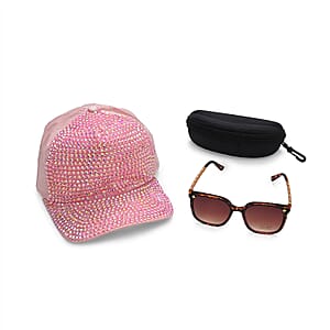 Brown Leopard UV400 Polarized Sunglasses and Rhinestone Sparkle Cap
