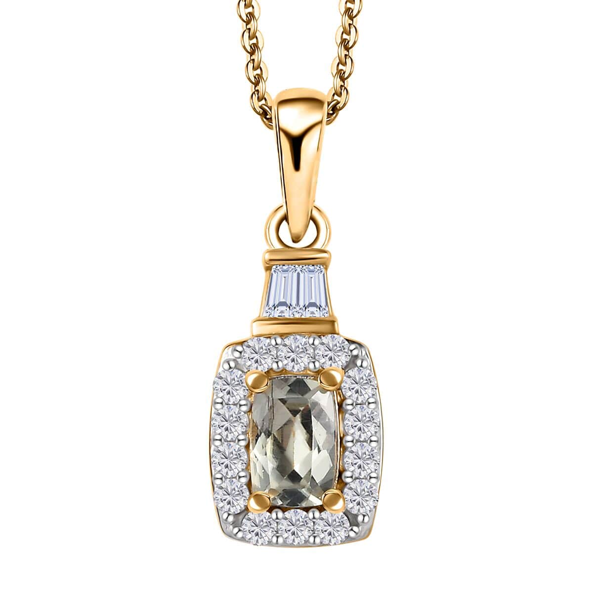 AAA Turkizite and White Zircon Halo Pendant Necklace 20 Inches in Vermeil Yellow Gold Over Sterling Silver 1.10 ctw image number 0