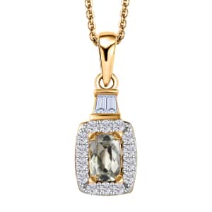 AAA Turkizite and White Zircon Halo Pendant Necklace 20 Inches in Vermeil Yellow Gold Over Sterling Silver 1.10 ctw