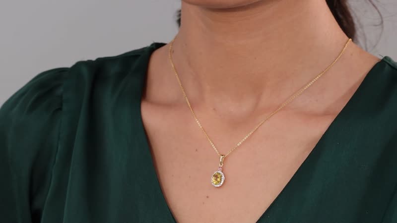 AAA Turkizite and White Zircon Halo Pendant Necklace 20 Inches in Vermeil Yellow Gold Over Sterling Silver 1.10 ctw
