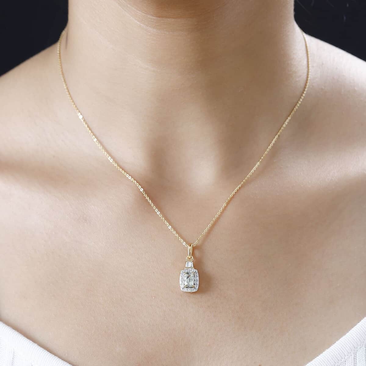 AAA Turkizite and White Zircon Halo Pendant Necklace 20 Inches in Vermeil Yellow Gold Over Sterling Silver 1.10 ctw image number 2