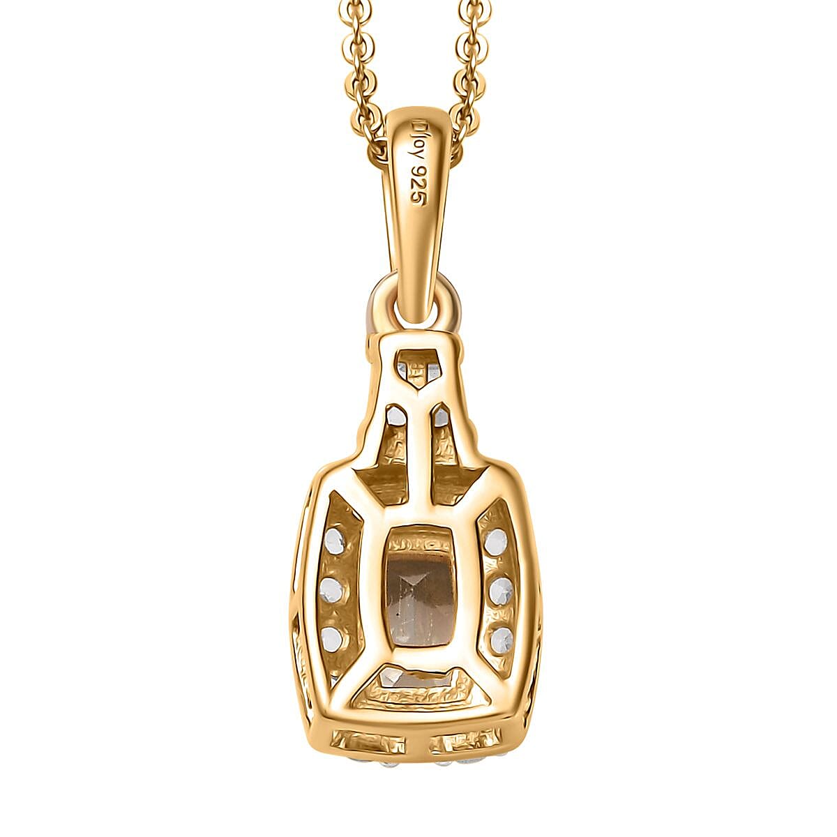 AAA Turkizite and White Zircon Halo Pendant Necklace 20 Inches in Vermeil Yellow Gold Over Sterling Silver 1.10 ctw