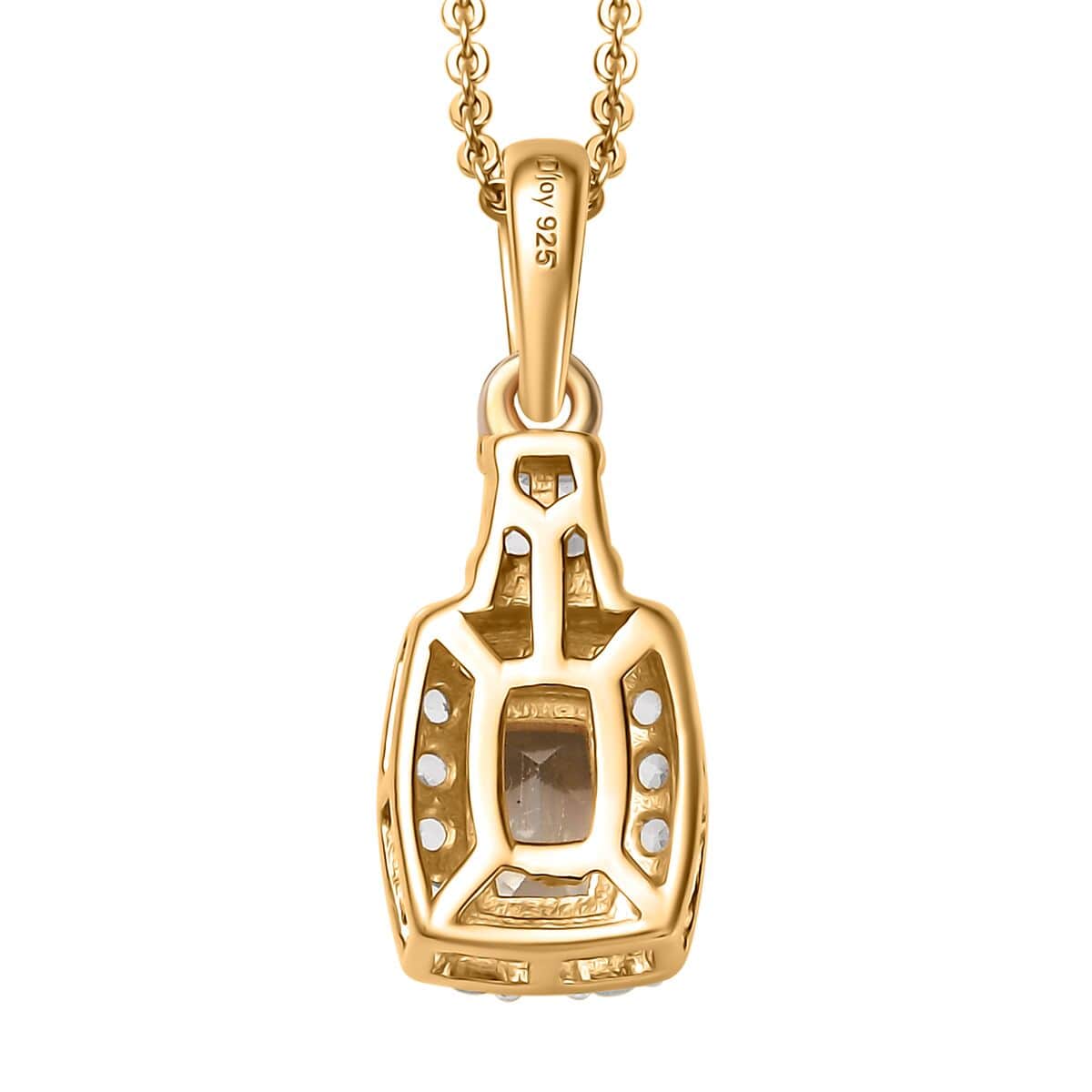 AAA Turkizite and White Zircon Halo Pendant Necklace 20 Inches in Vermeil Yellow Gold Over Sterling Silver 1.10 ctw image number 4