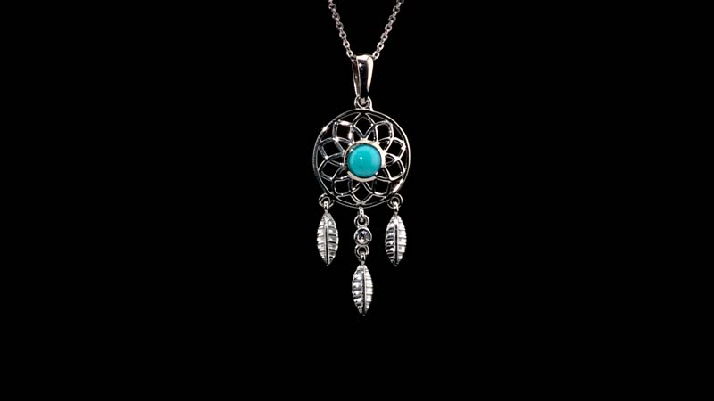 AAA Sleeping Beauty Turquoise and White Zircon Dream Catcher Pendant Necklace 20 Inches in Platinum Over Sterling Silver 0.50 ctw
