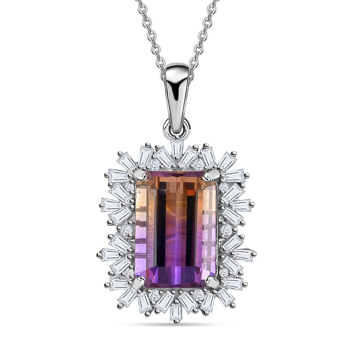 AAA Anahi Ametrine and White Zircon Pendant Necklace 20 Inches in Platinum Over Sterling Silver 10.10 ctw image number 0