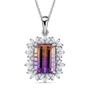 AAA Anahi Ametrine and White Zircon Pendant Necklace 20 Inches in Platinum Over Sterling Silver 10.10 ctw