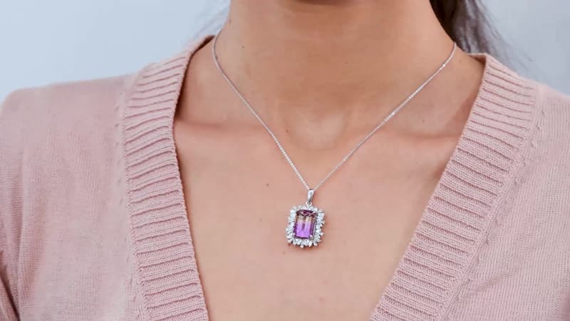 AAA Anahi Ametrine and White Zircon Pendant Necklace 20 Inches in Platinum Over Sterling Silver 10.10 ctw