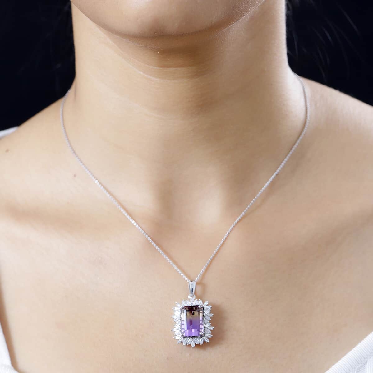 AAA Anahi Ametrine and White Zircon Pendant Necklace 20 Inches in Platinum Over Sterling Silver 10.10 ctw image number 2