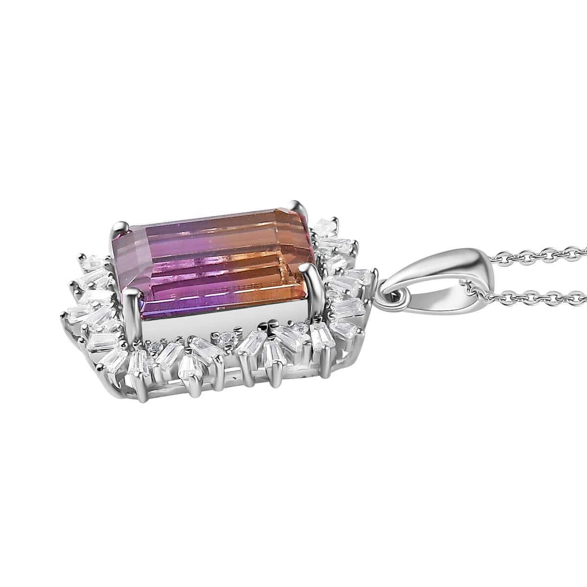 AAA Anahi Ametrine and White Zircon Pendant Necklace 20 Inches in Platinum Over Sterling Silver 10.10 ctw image number 3