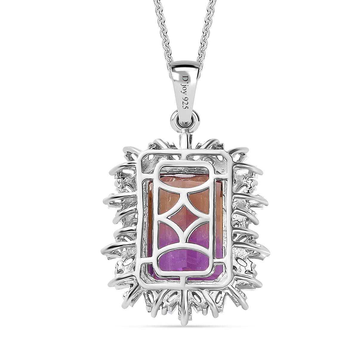 AAA Anahi Ametrine and White Zircon Pendant Necklace 20 Inches in Platinum Over Sterling Silver 10.10 ctw