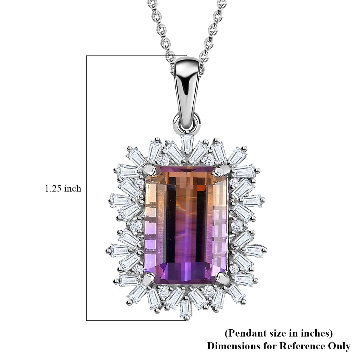 AAA Anahi Ametrine and White Zircon Pendant Necklace 20 Inches in Platinum Over Sterling Silver 10.10 ctw image number 6