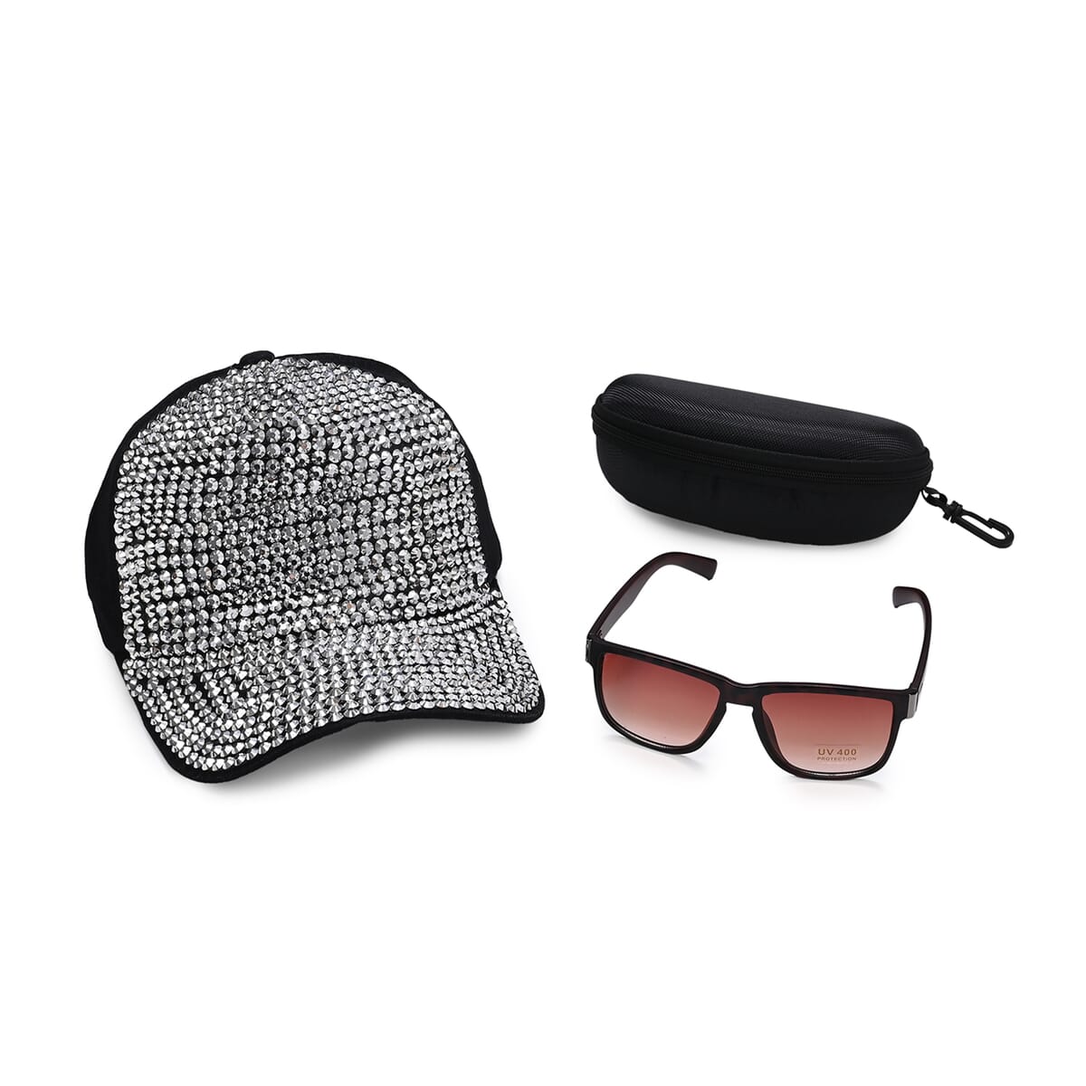 Set of 2 Brown Leopard Print UV400 Polarized Sunglasses and Rhinestone Sparkle Cap image number 0