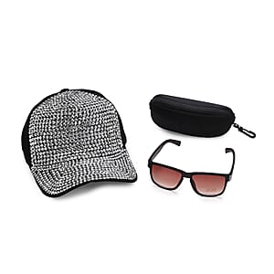Brown Leopard Print UV400 Polarized Sunglasses and Rhinestone Sparkle Cap