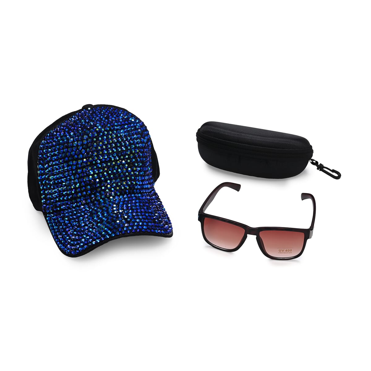Set of 2 Brown Leopard Print UV400 Polarized Sunglasses and Rhinestone Sparkle Cap image number 0