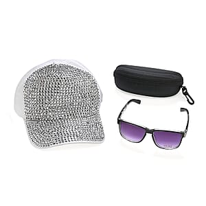 Value Buy Gray Zebra Print UV400 Polarized Sunglasses and Rhinestone Sparkle Cap