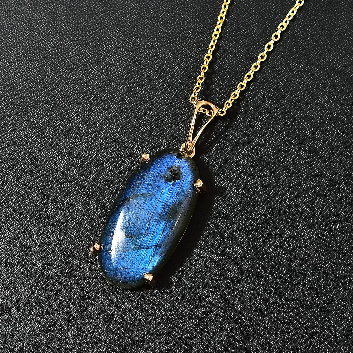 Malagasy Labradorite 30.00 ctw Solitaire Pendant in Vermeil YG Over Sterling Silver with ION Plated YG Stainless Steel Necklace 20 Inches image number 2
