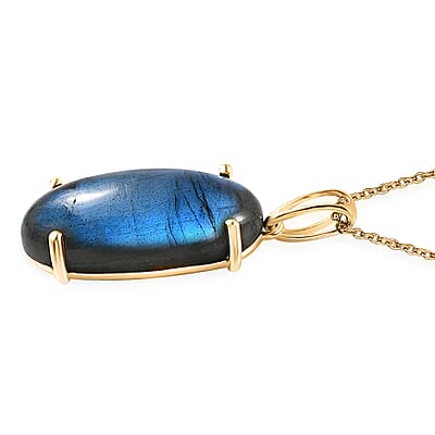 Malagasy Labradorite 30.00 ctw Solitaire Pendant in Vermeil YG Over Sterling Silver with ION Plated YG Stainless Steel Necklace 20 Inches