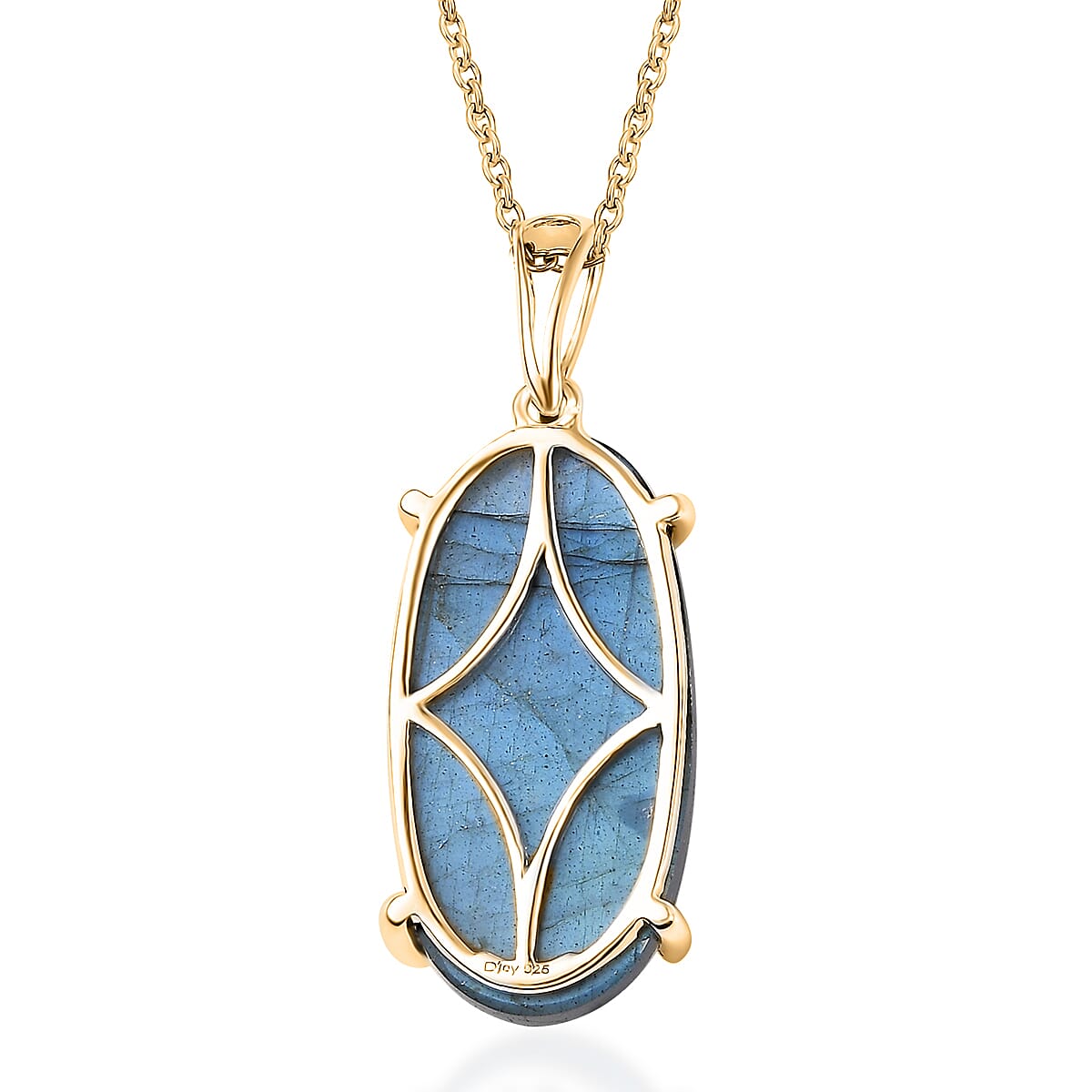Malagasy Labradorite 30.00 ctw Solitaire Pendant in Vermeil YG Over Sterling Silver with ION Plated YG Stainless Steel Necklace 20 Inches