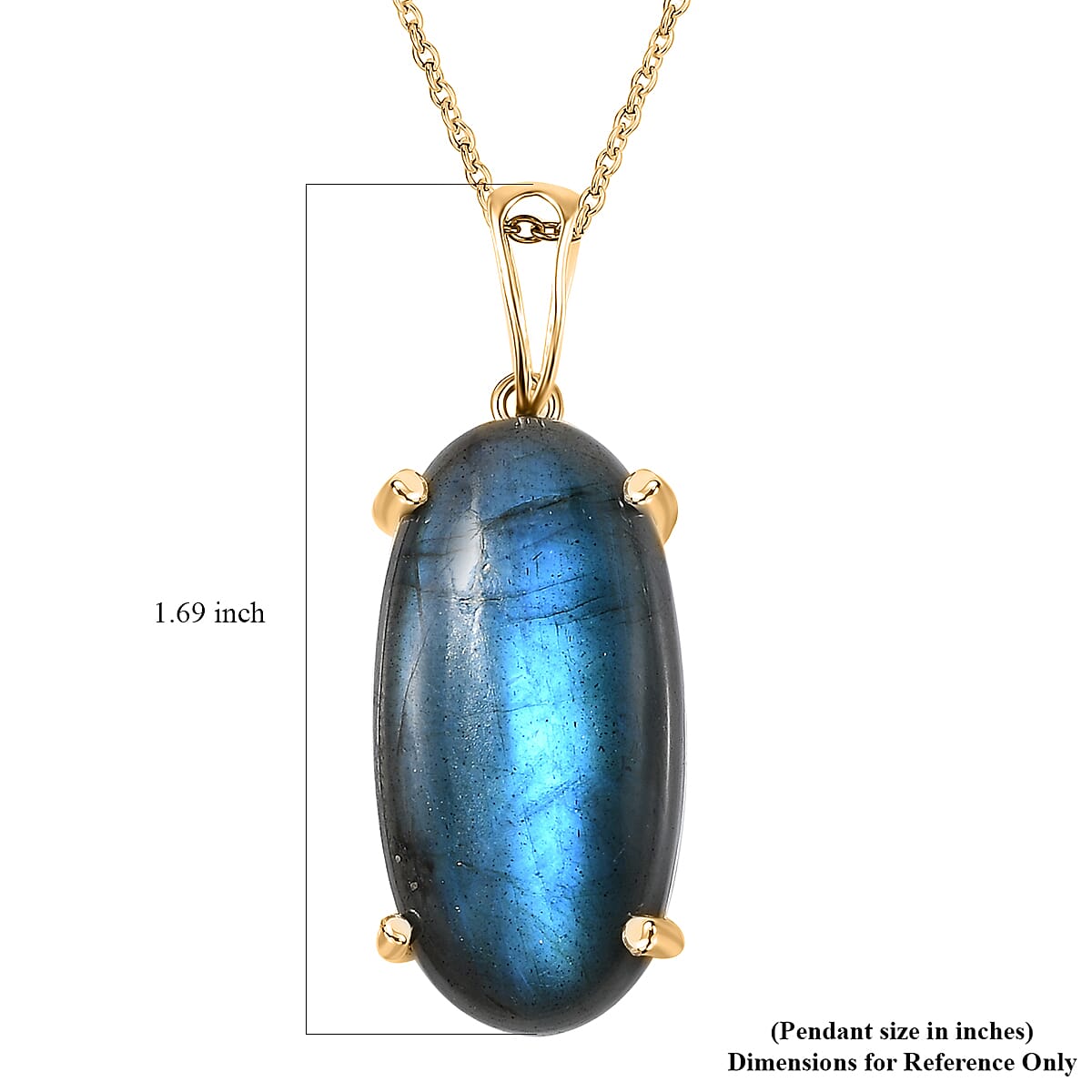 Malagasy Labradorite 30.00 ctw Solitaire Pendant in Vermeil YG Over Sterling Silver with ION Plated YG Stainless Steel Necklace 20 Inches